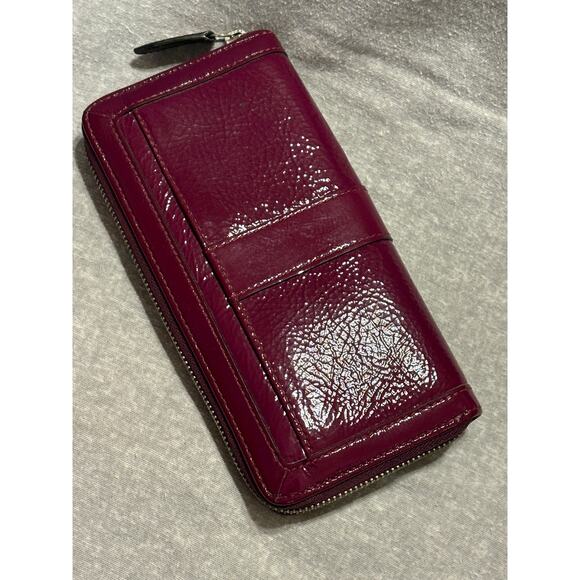 Coach Plum Patent Crinkle Leather Wallet - Picture 2 of 9